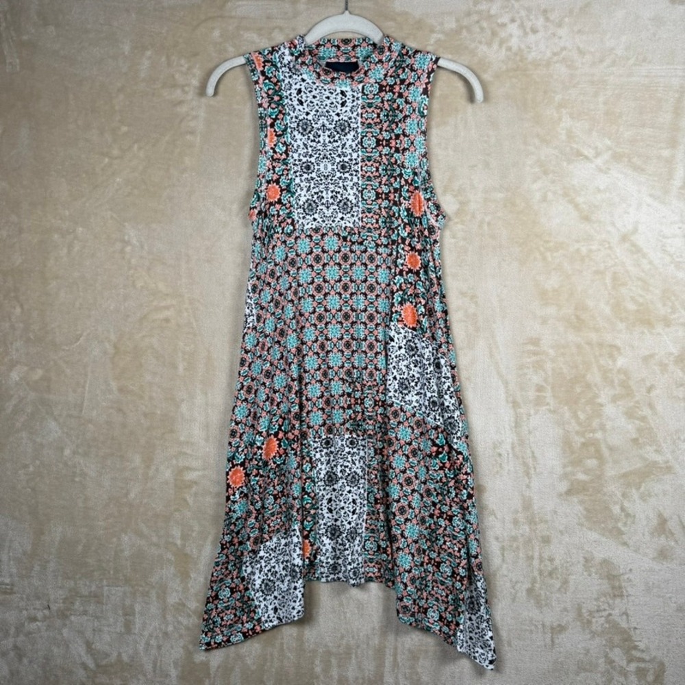 Maeve Anthropologie Mixed Print Patchwork Sharkbite Dress Mock Neck XS P